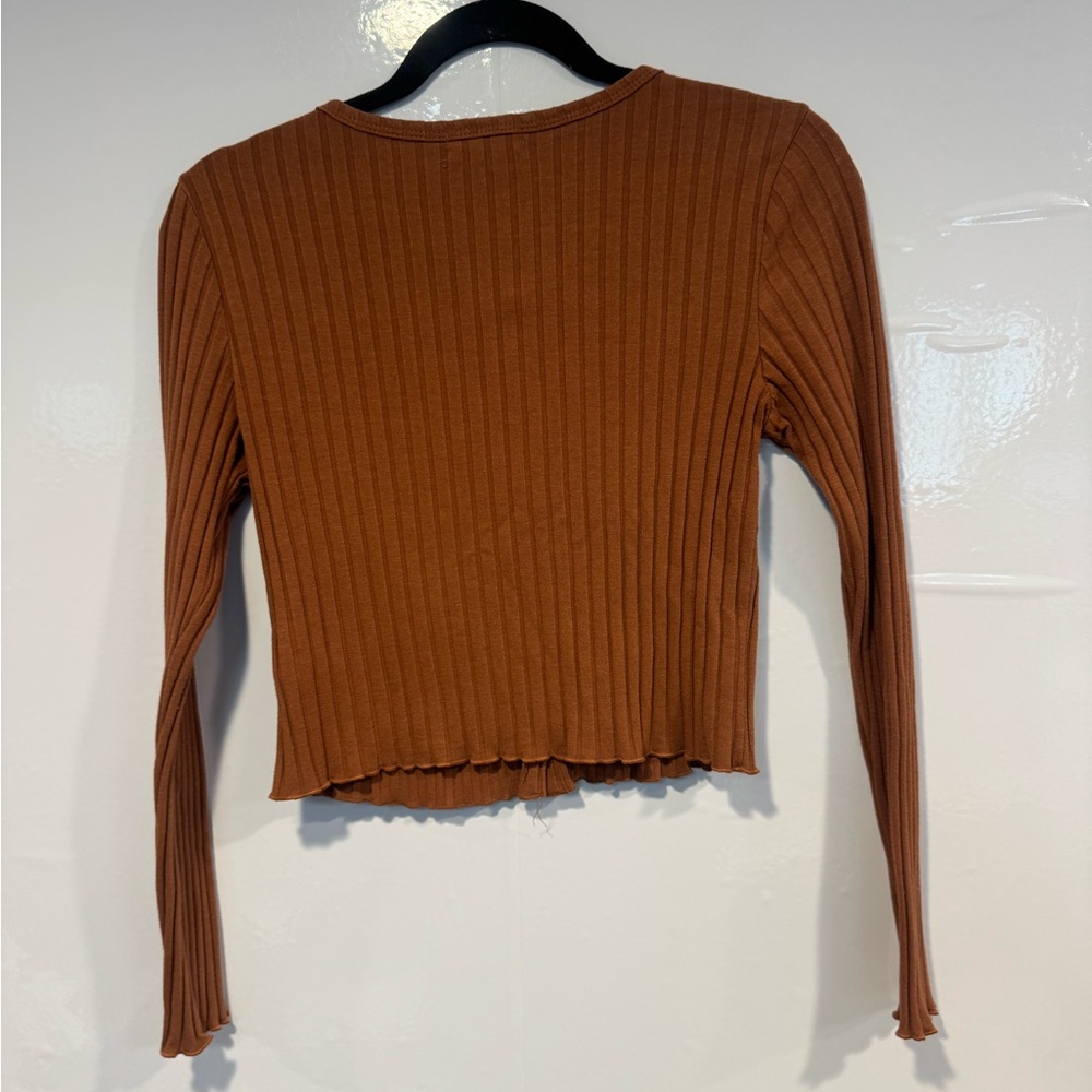 Altar'd State‎ Rust Brown Button-Down Ribbed Top - Picture 4 of 4